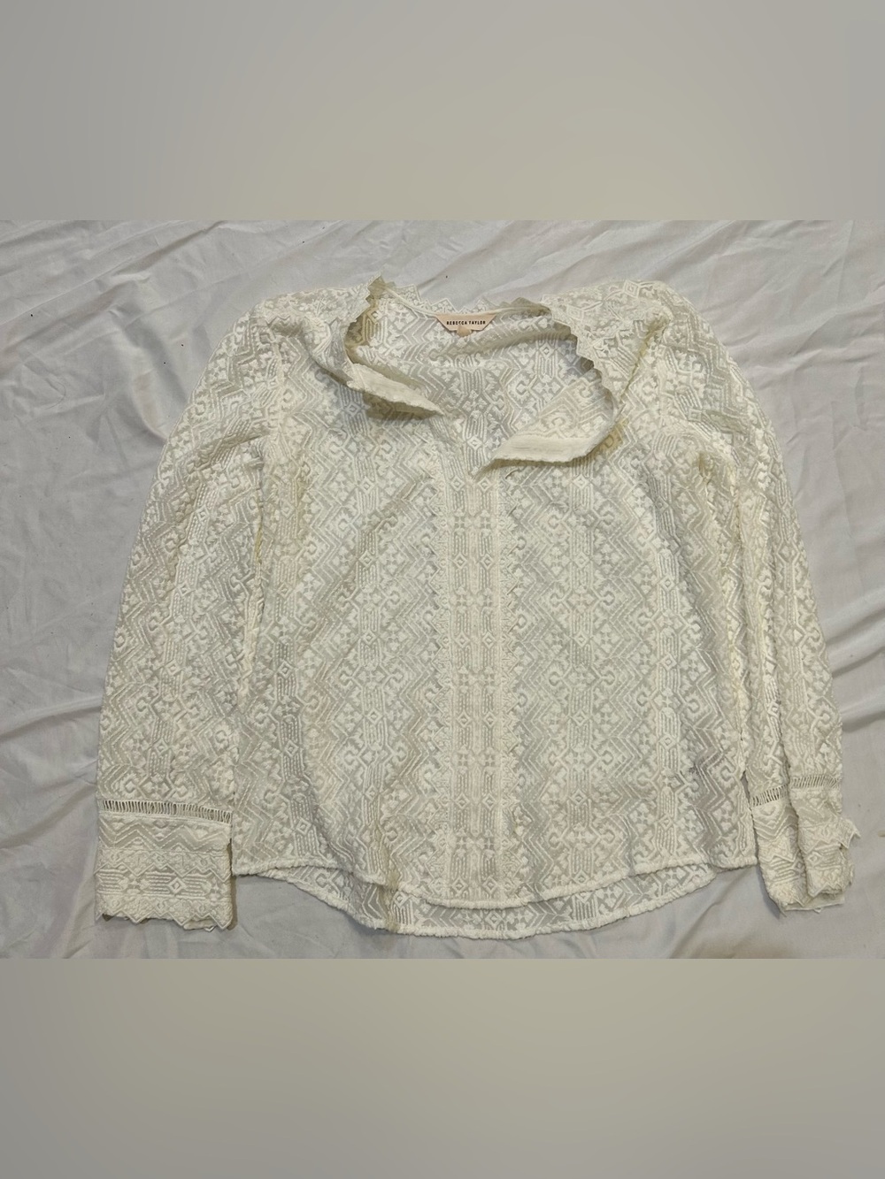 Rebecca Taylor Ivory Geometric Lace Top